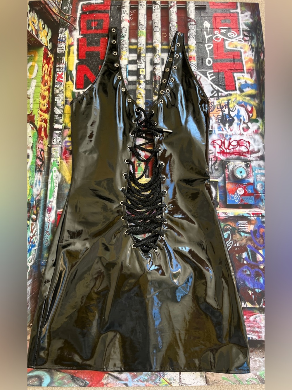 Elegant Moments Black Patent Leather Dress